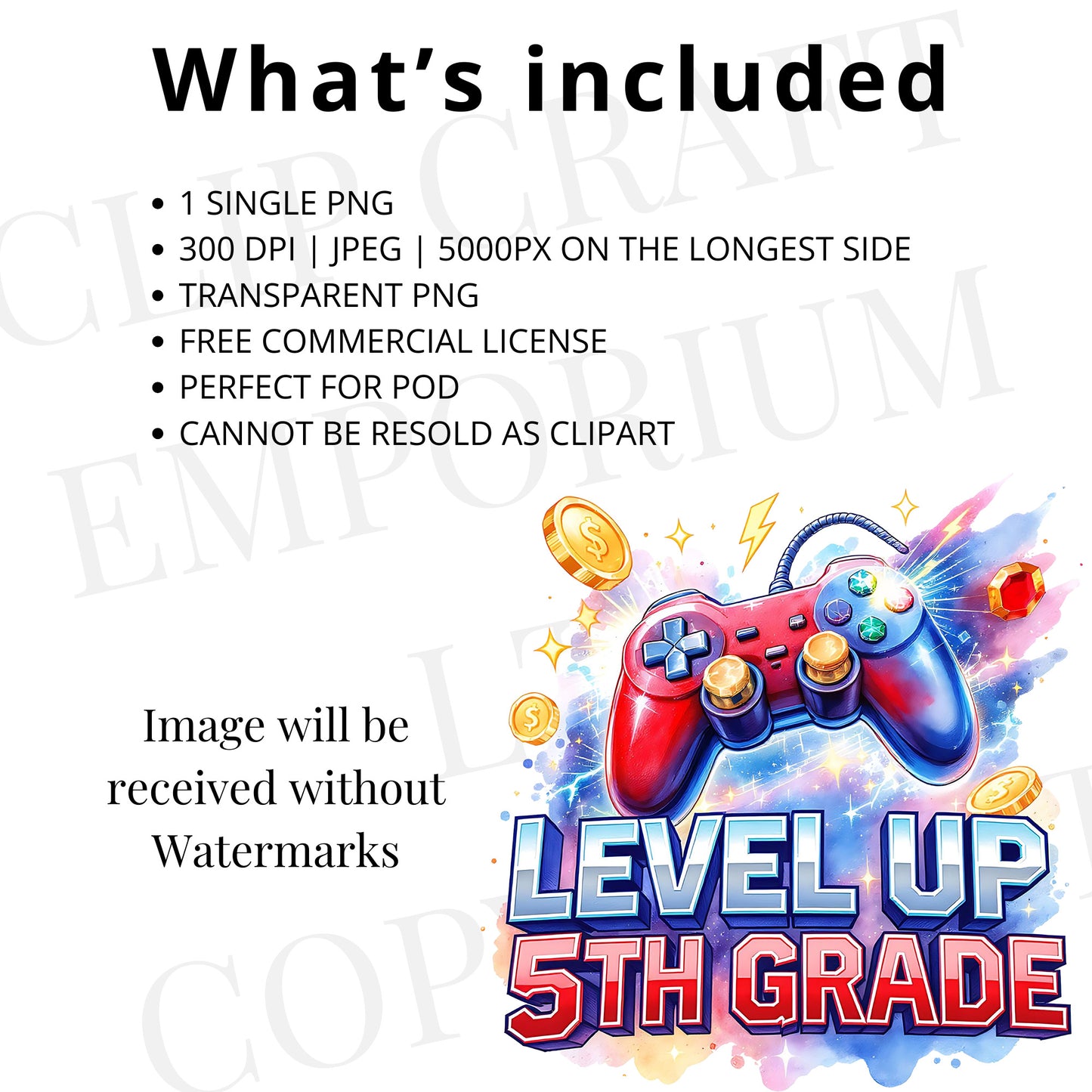 5th Grade Level Up PNG – Pixel Gamer Back to School Sublimation Design