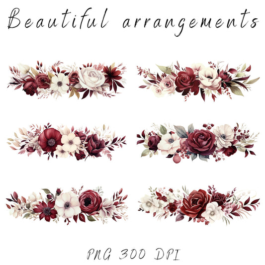 Clipart floral burdeos y blanco