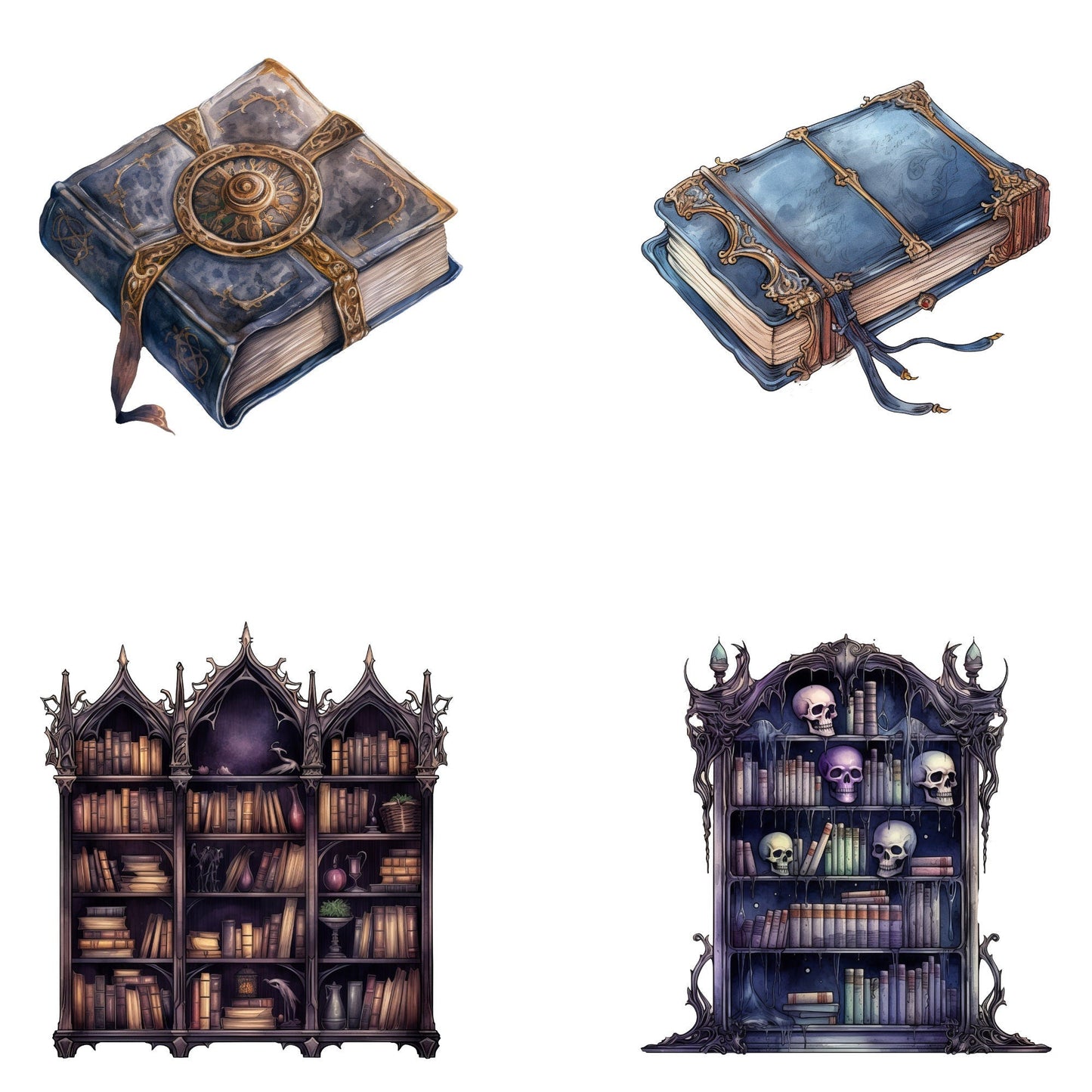 Watercolor Gothic Bookshelf Clipart