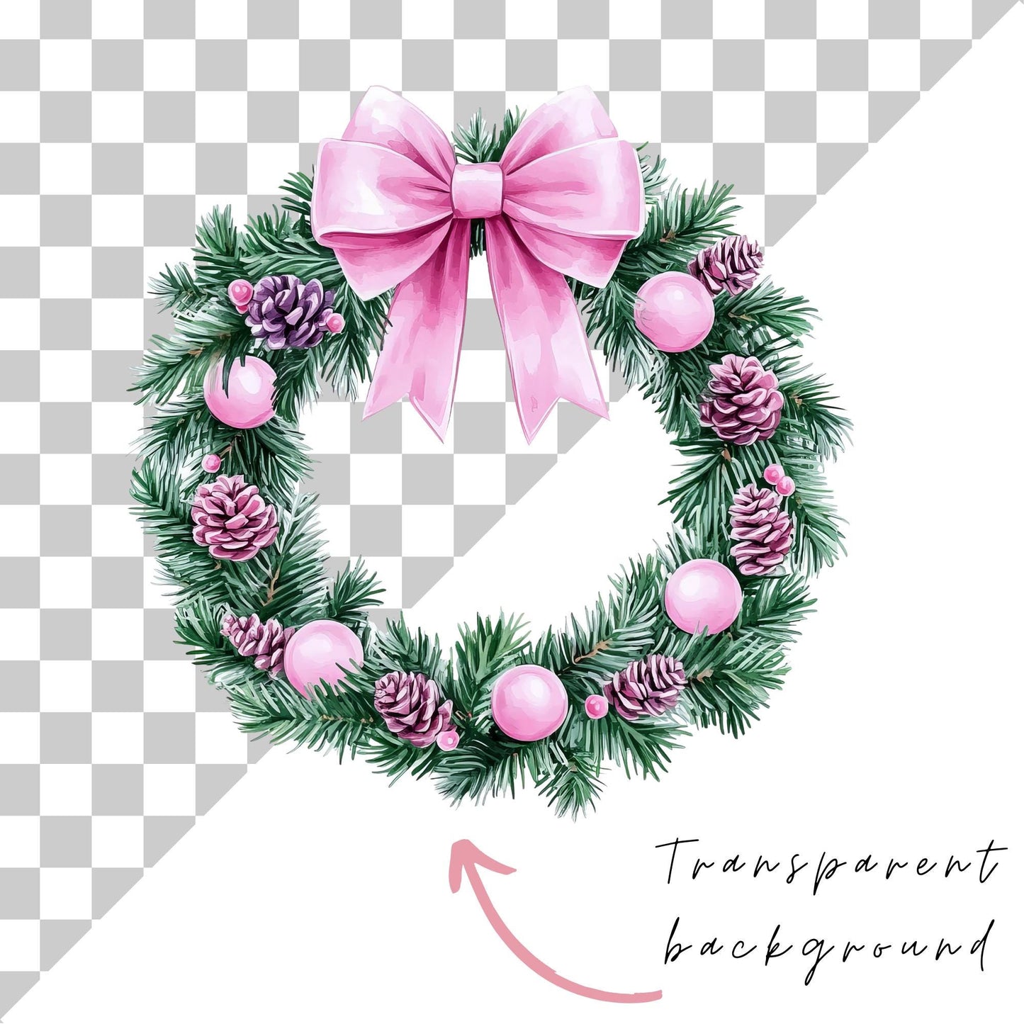 Preppy Pink Christmas Wreath Clipart