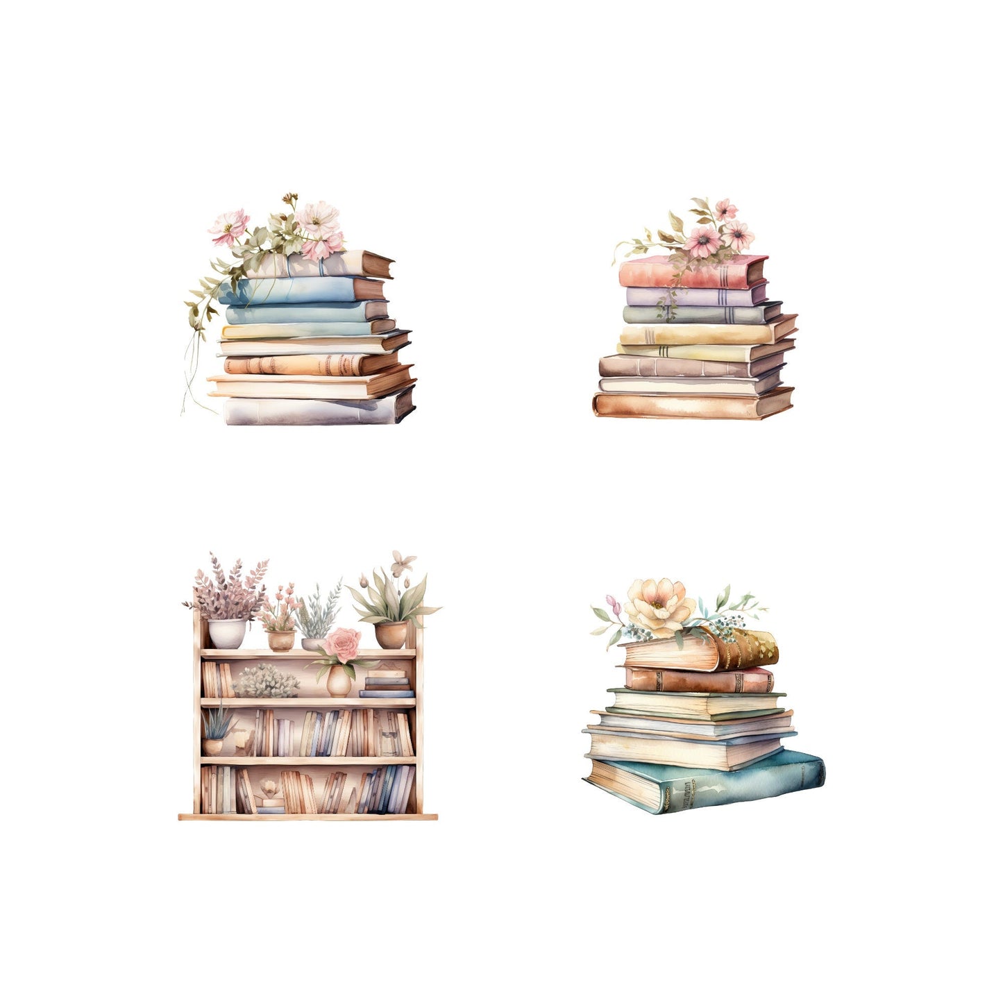 Watercolor Boho Bookshelf Clipart