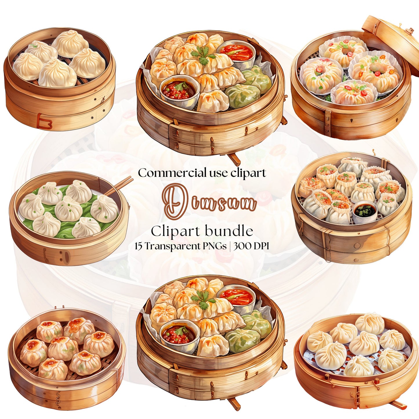 Watercolor Dimsum Clipart