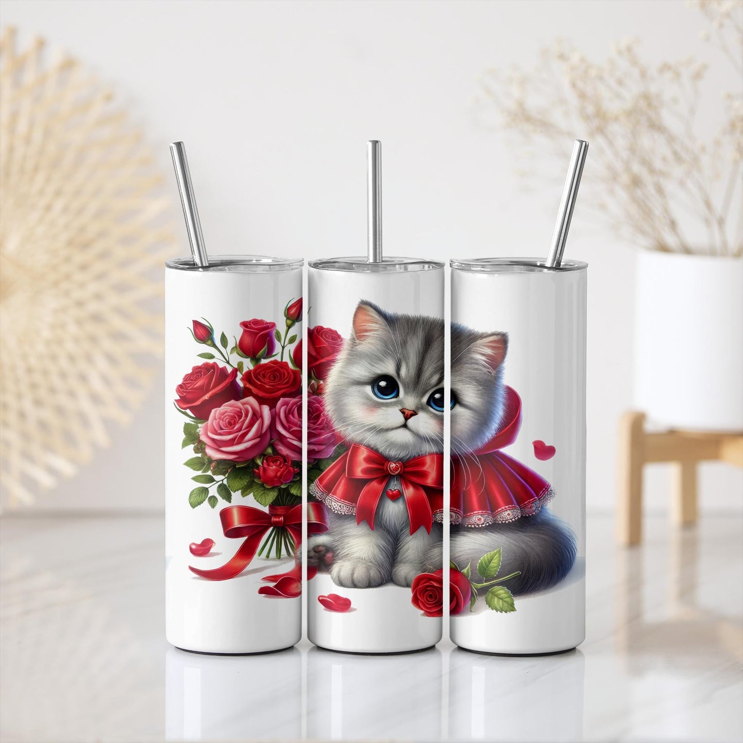 a couple of cups with a cat on them