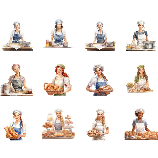 Watercolor Bakery Girl Clipart