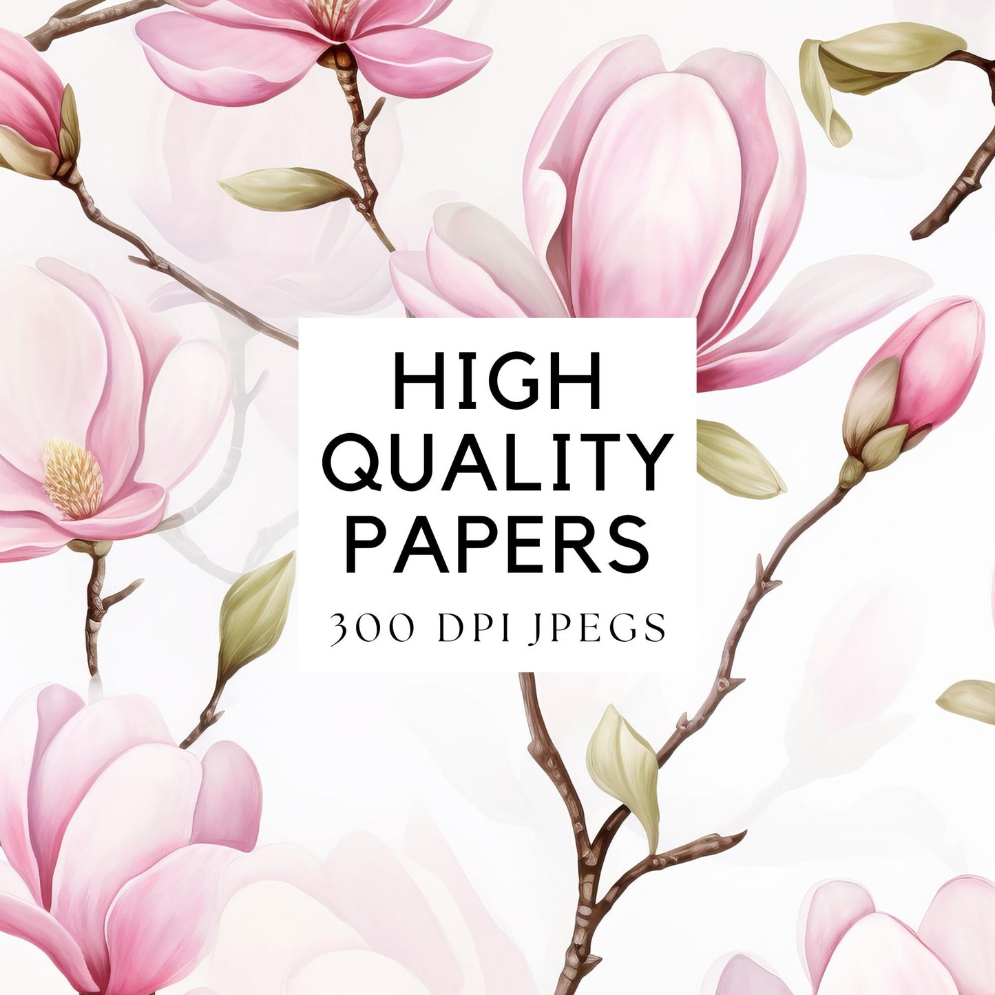 Pink Magnolia Seamless Pattern Digital Paper