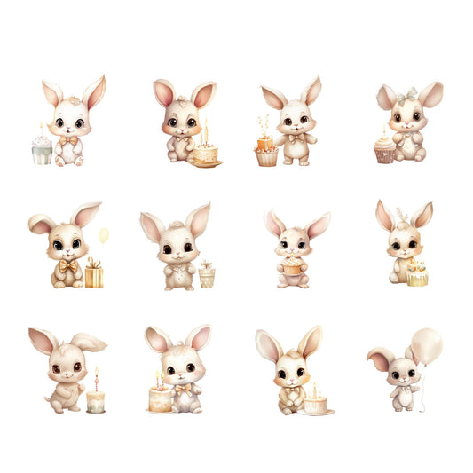 Watercolor Beige Birthday Bunny Clipart