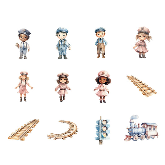 Watercolor Train set clipart