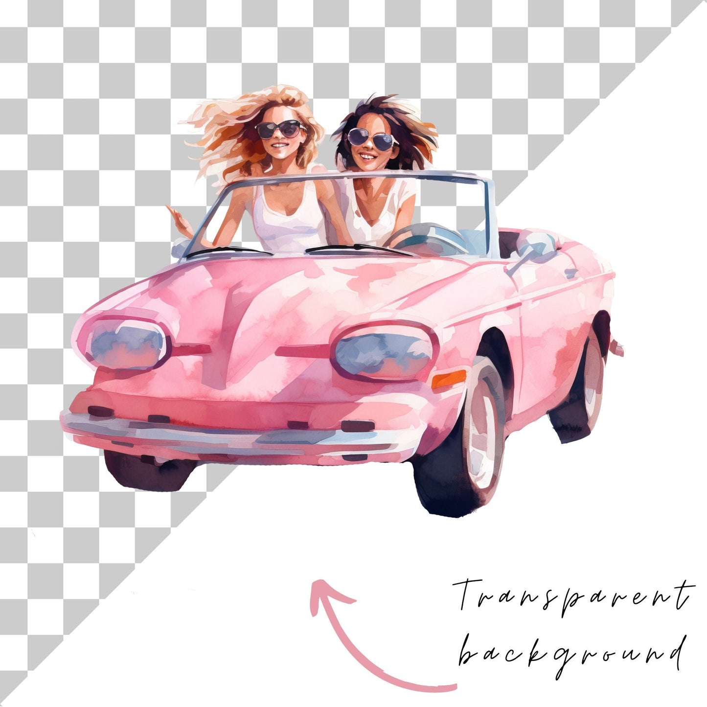 Watercolor Pink Road trip girl clipart