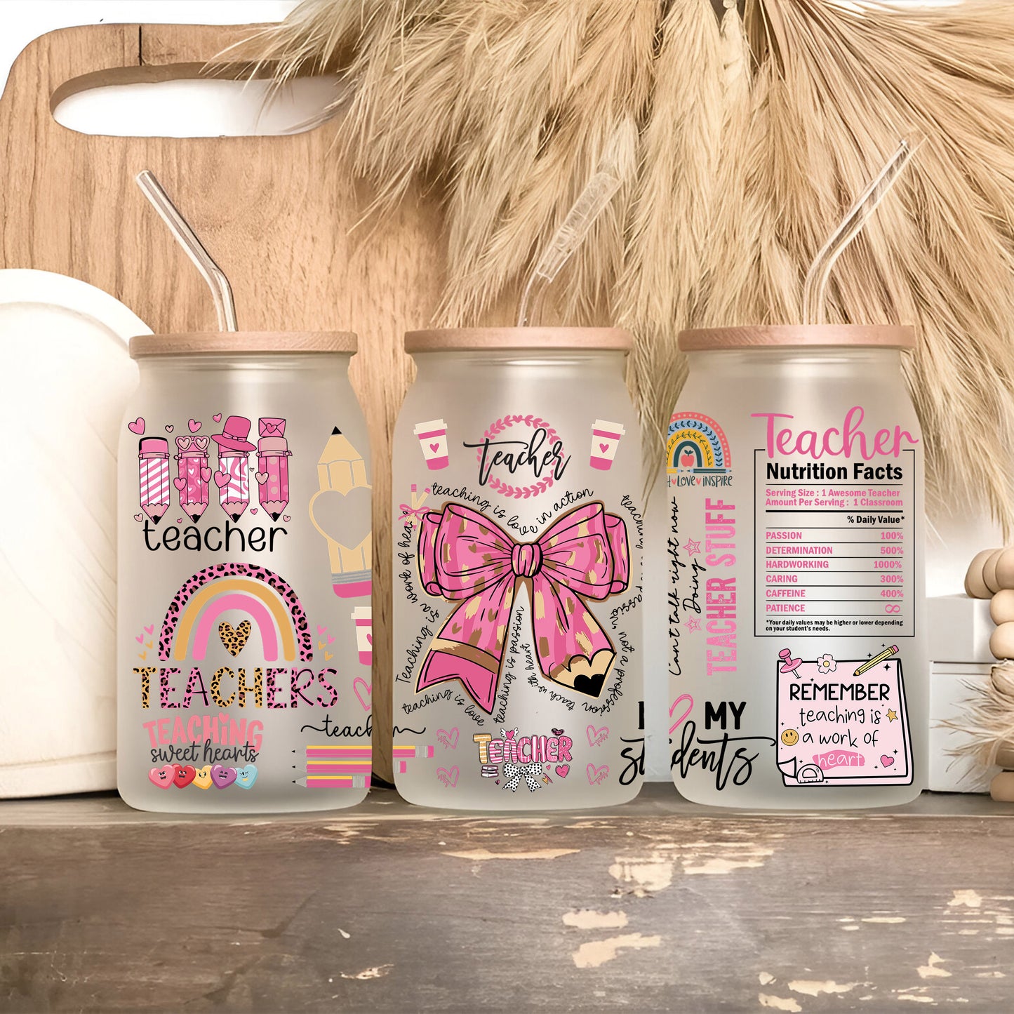 three cans of teacher appreciation drink on a shelf