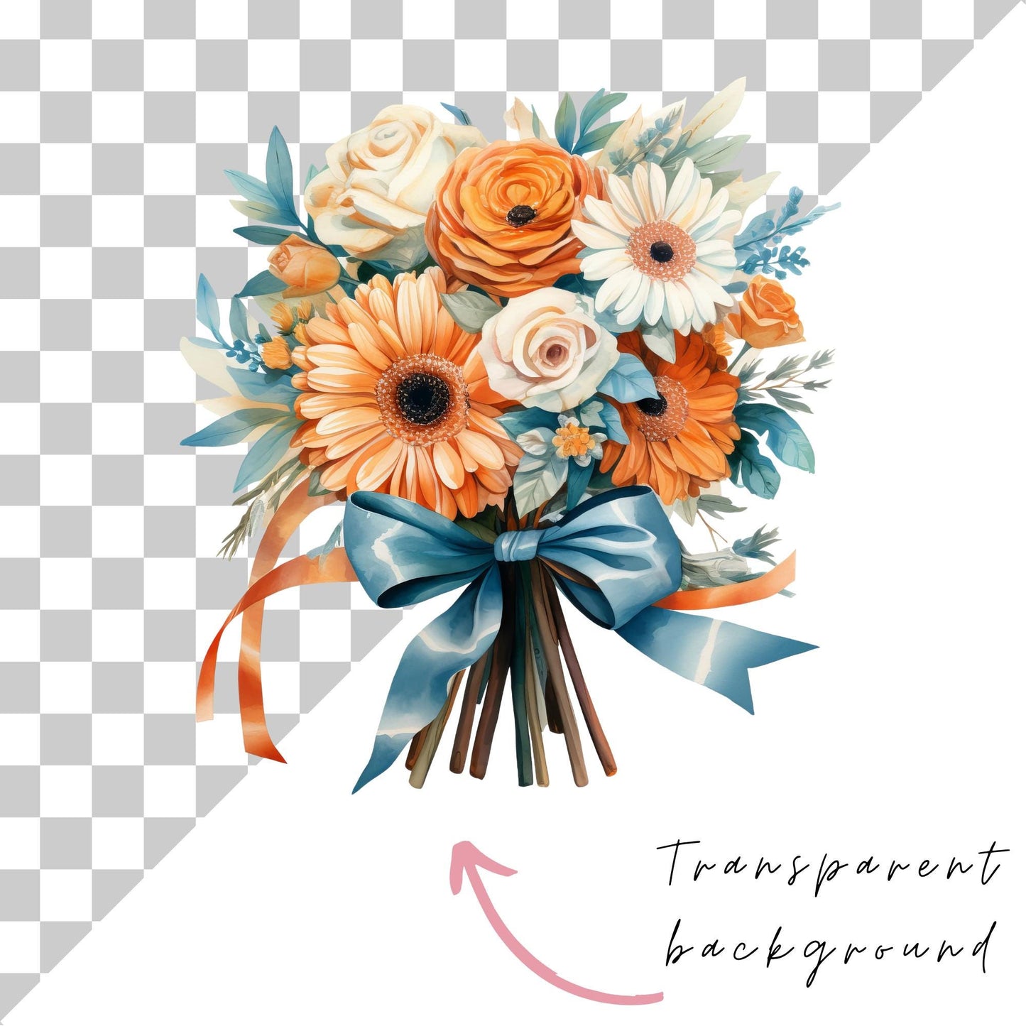 Rustic Terracotta & Dusty Blue Floral Clipart