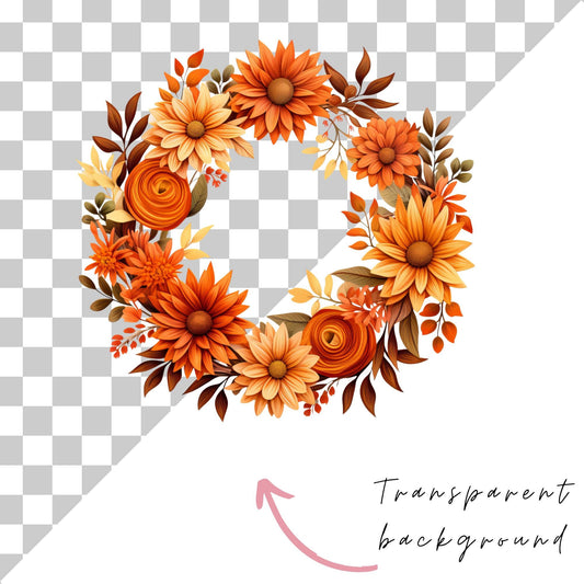 Clipart de corona floral de otoño en acuarela