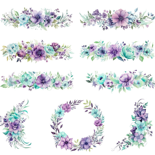 Purple and Mint Green Floral Clipart