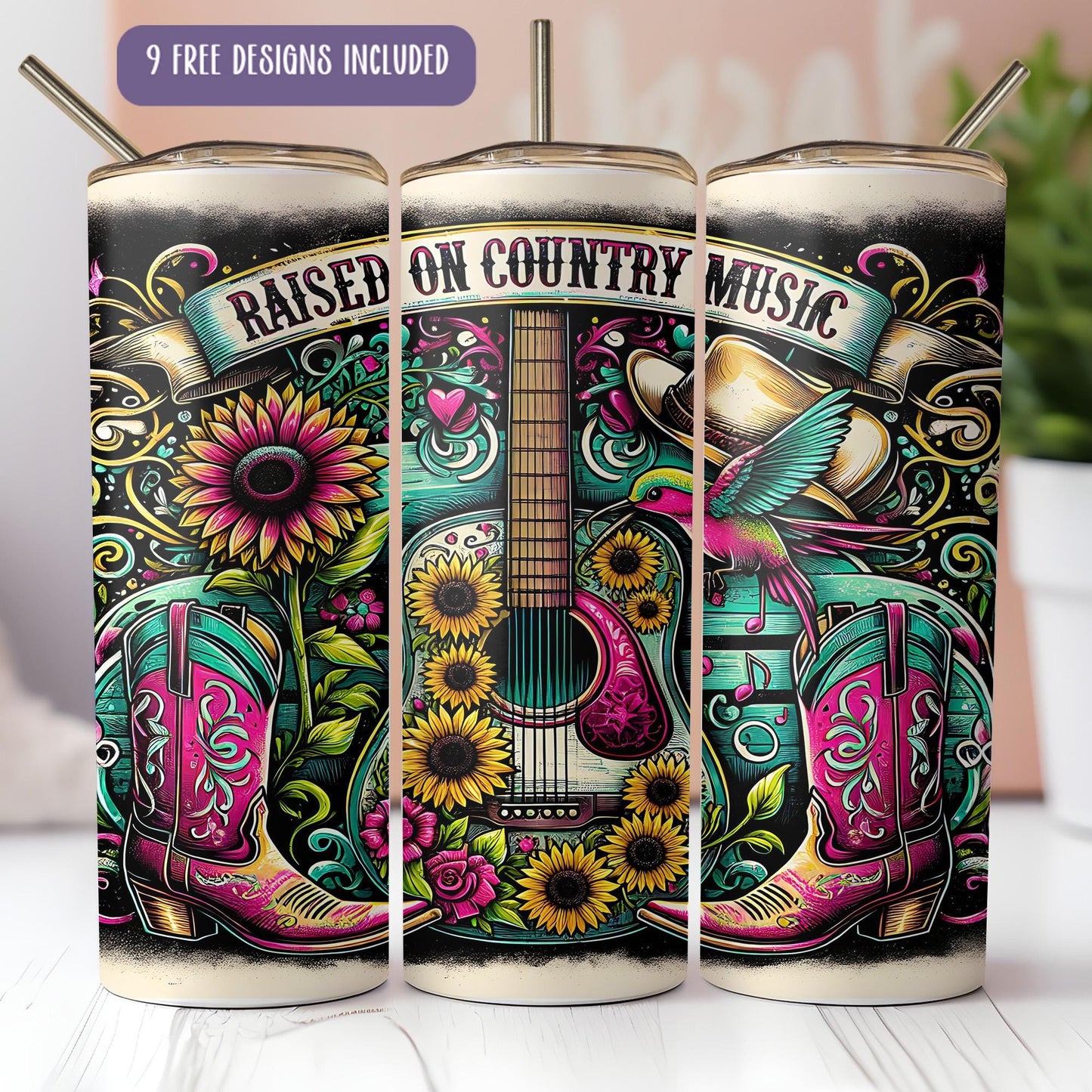 a couple of cans with a guitar on them