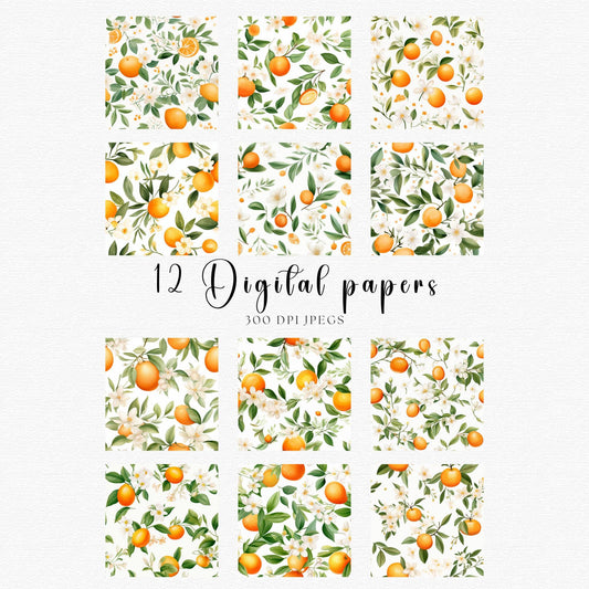 Orange Blossom Floral Digital Papers