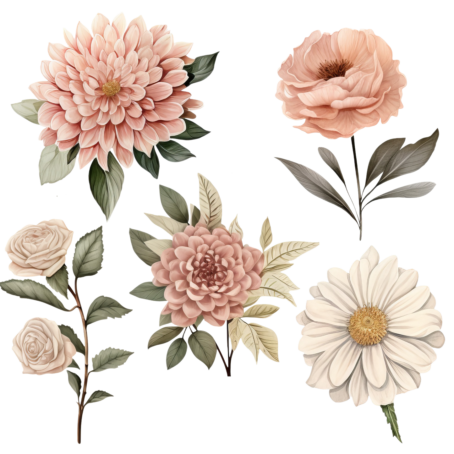 Dusty Rose and Sage Watercolor Clipart PNG