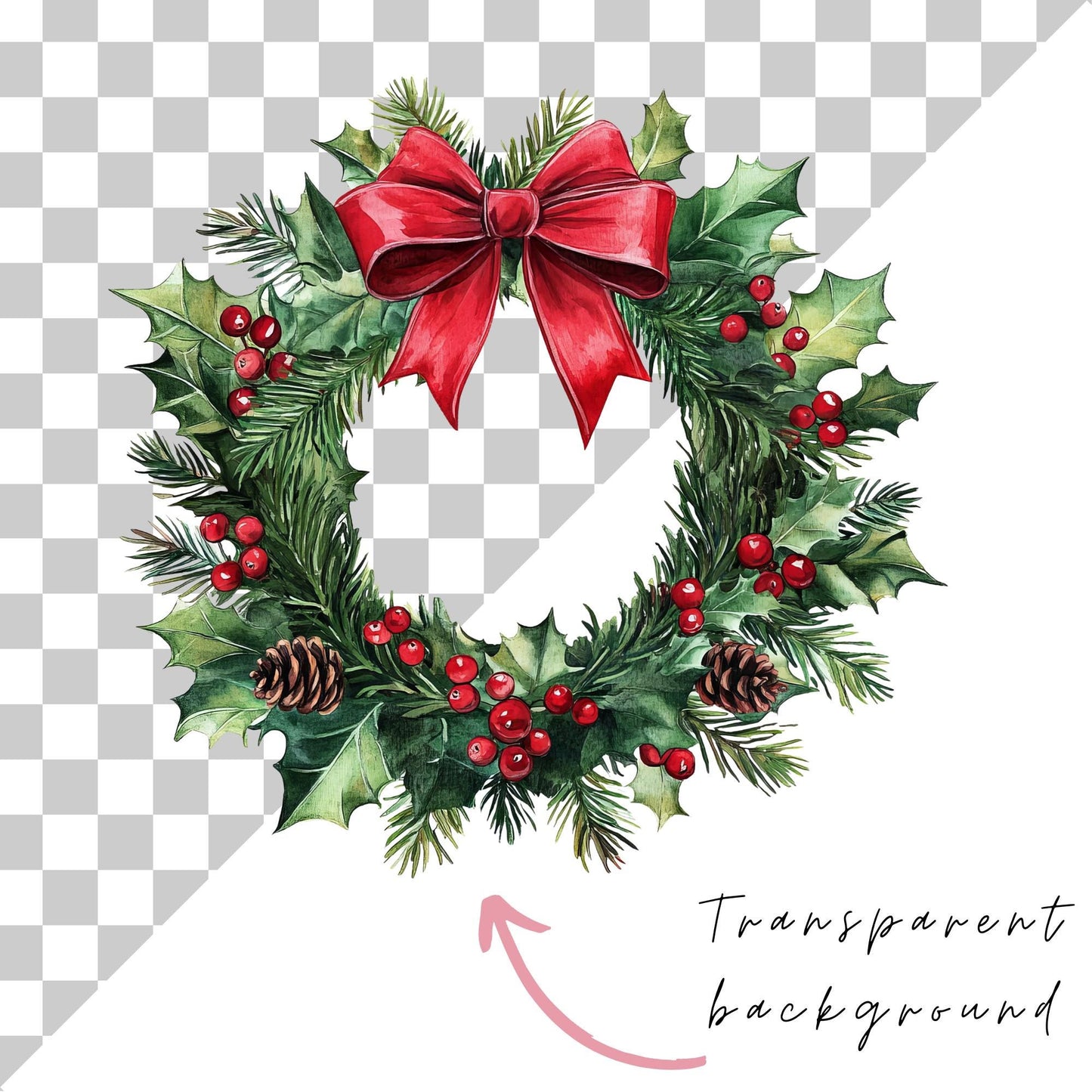 Watercolor Christmas Wreath Clipart