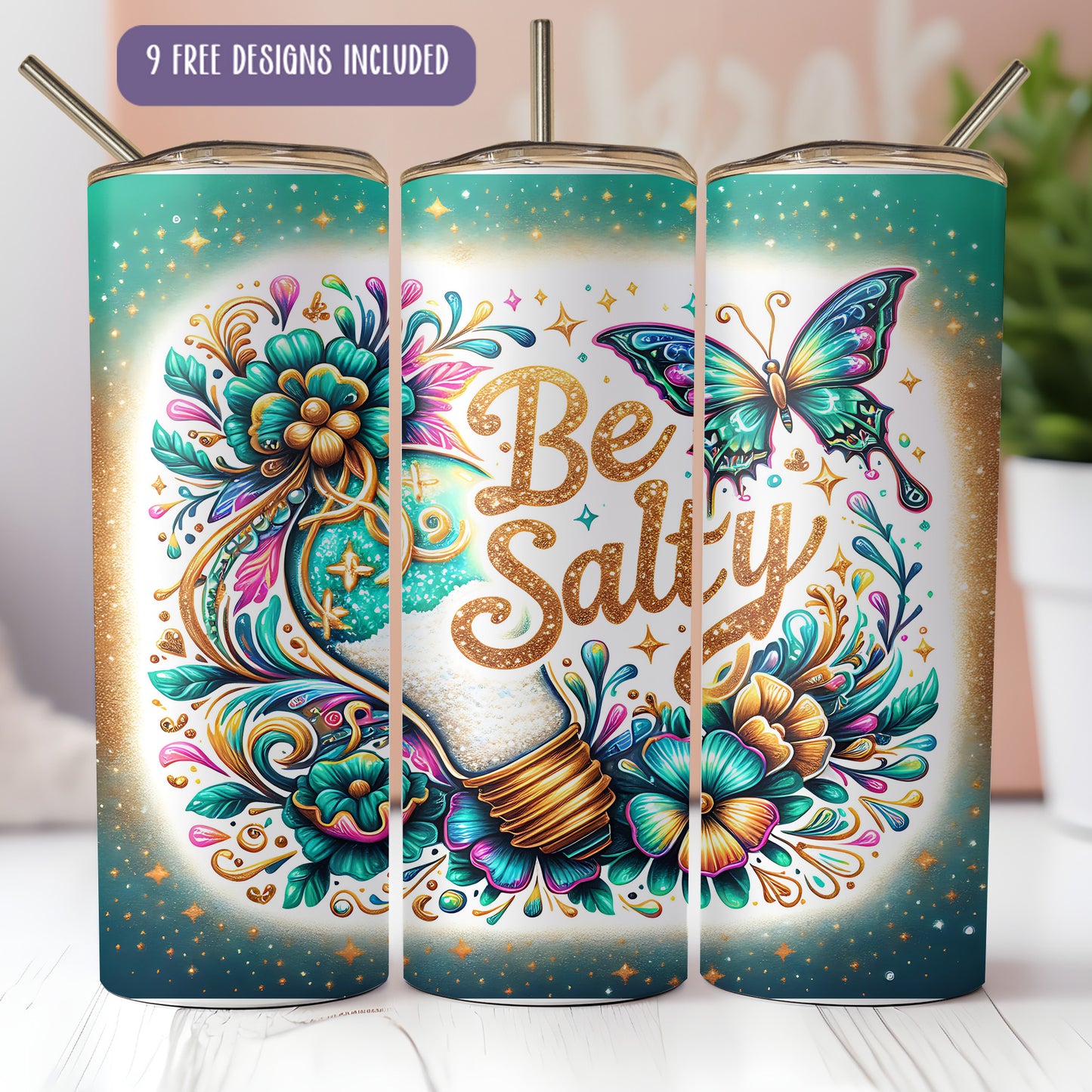 a set of three colorful can coolers sitting on top of a table