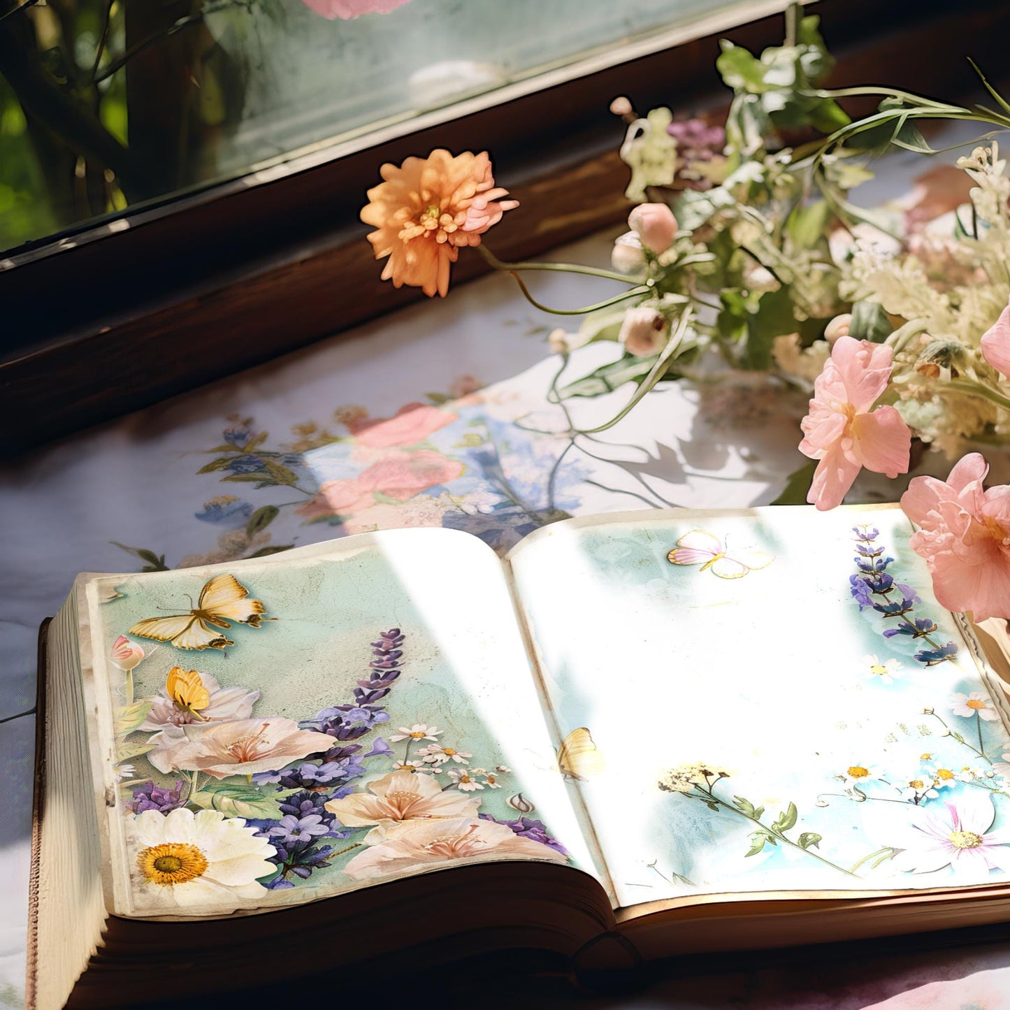 Páginas del diario basura con motivos florales de jardín pastel, vol. 1