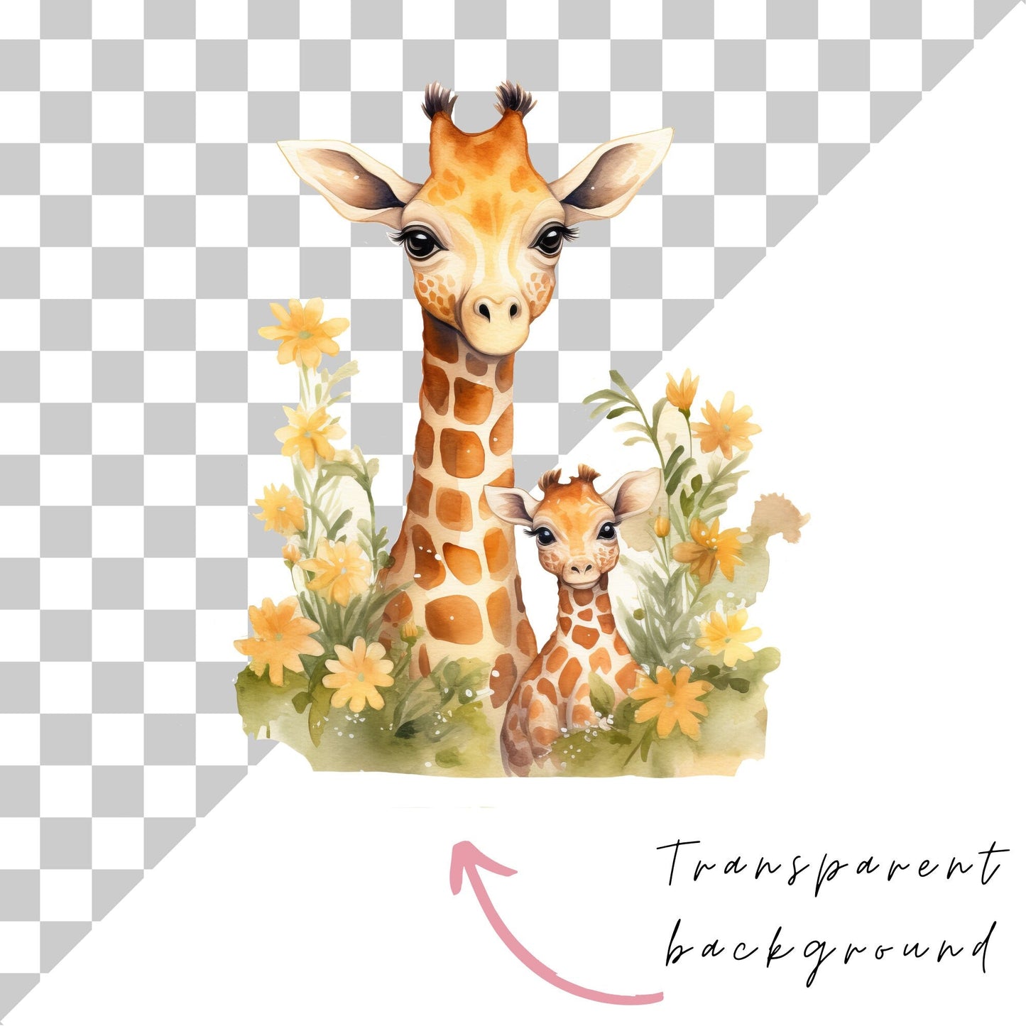 Watercolor Mother & Baby Safari Animals Clipart