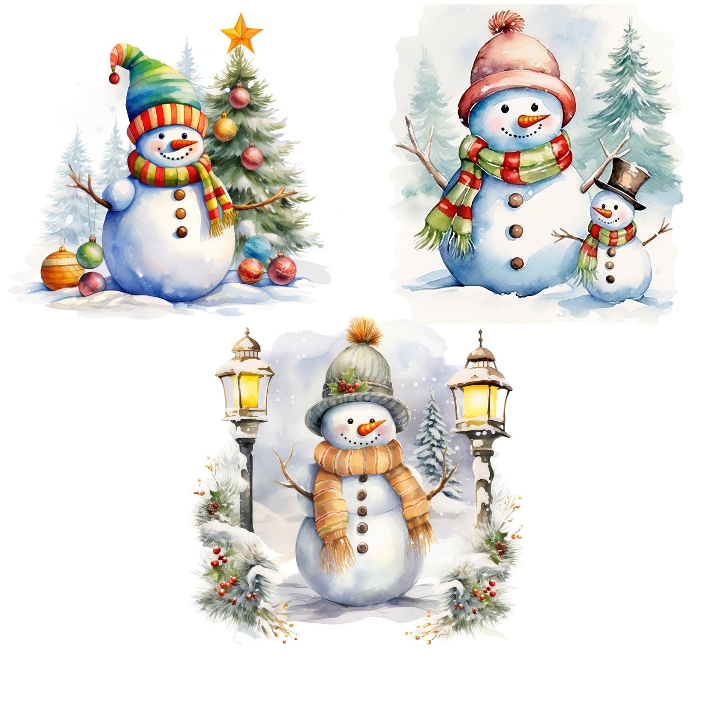 Watercolor Snowman Clipart
