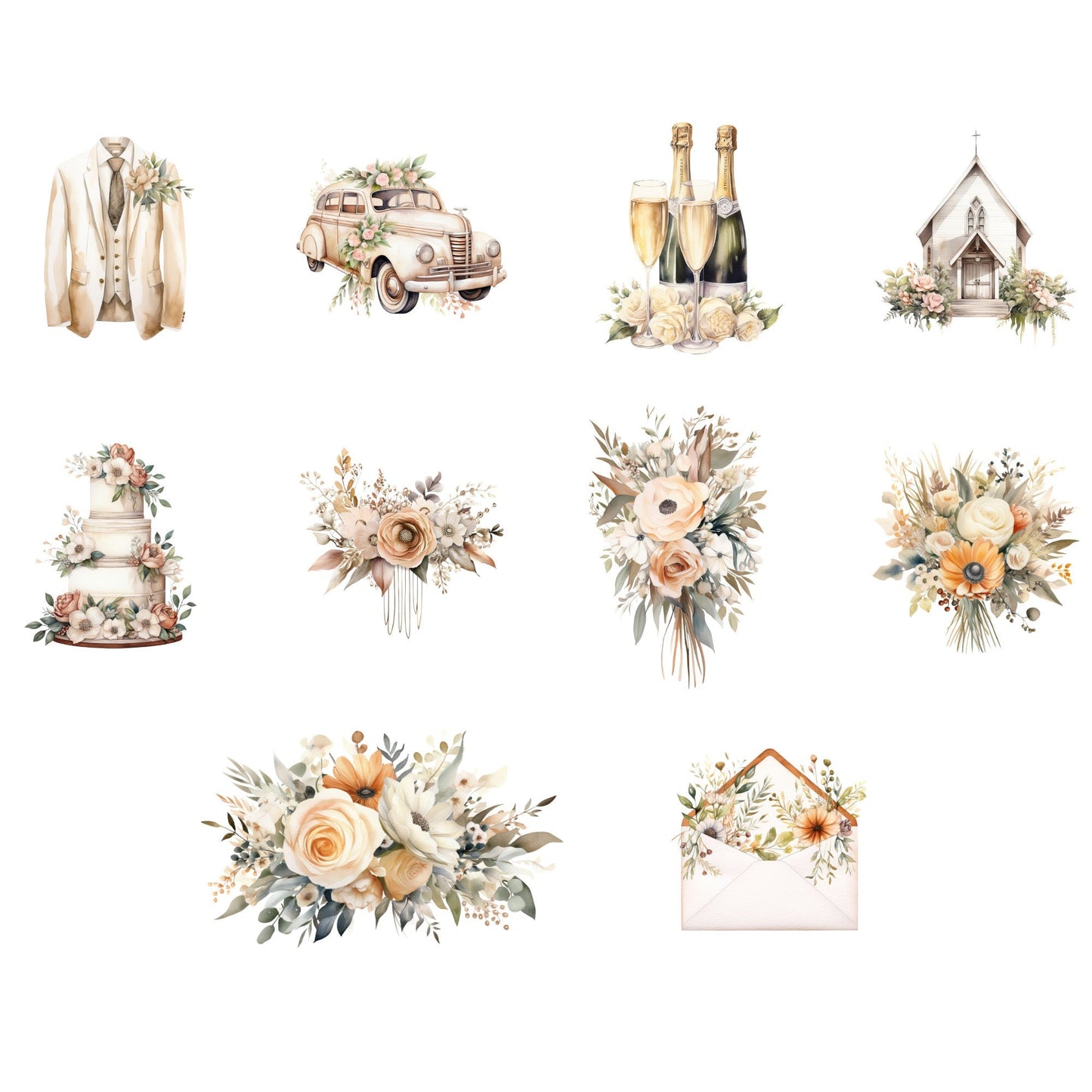 Watercolor Boho Wedding Clipart