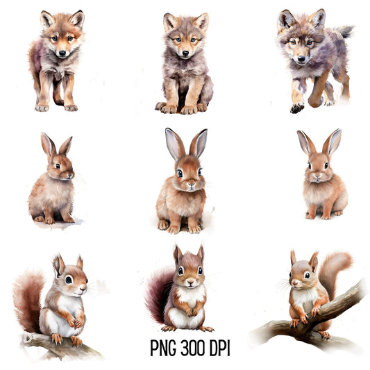 Watercolor Woodland Animals Clipart