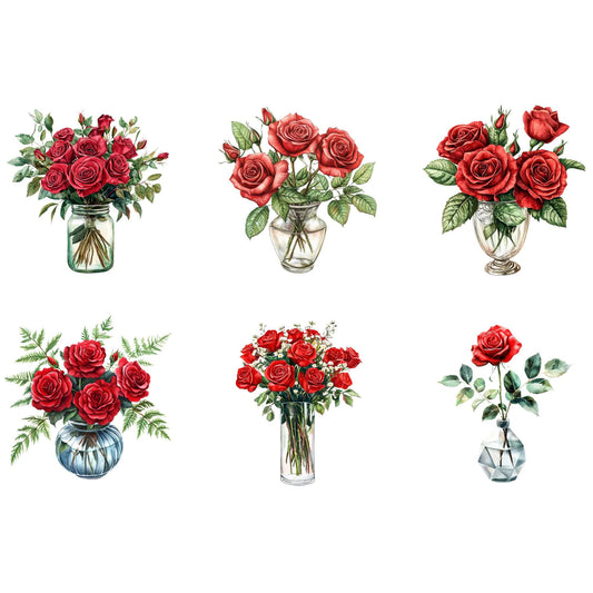 Watercolor Red Rose Vase Clipart