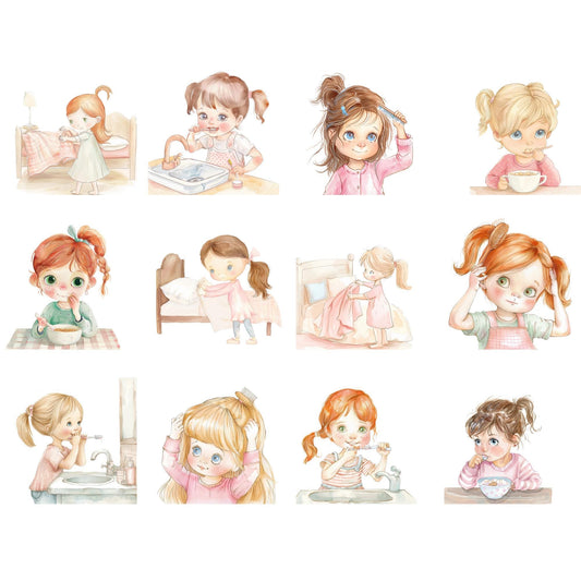 Watercolor Morning Routine Clipart