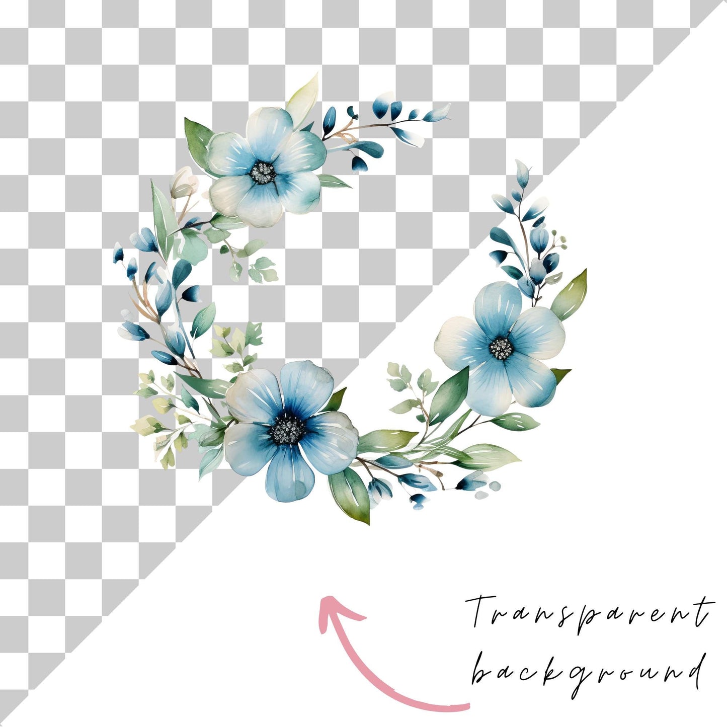 Blue Floral Wreath Clipart Single