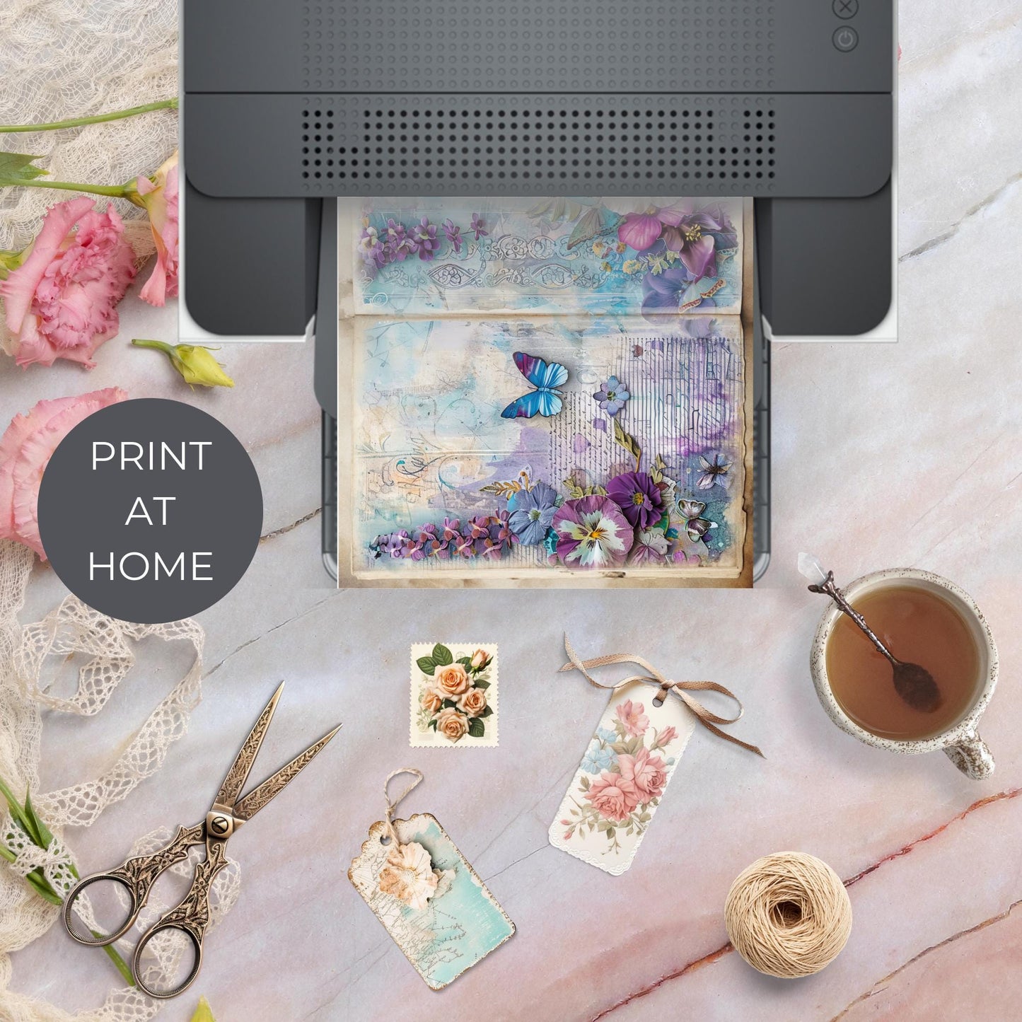 Purple and Teal Floral Junk Journal Pages Vol 4