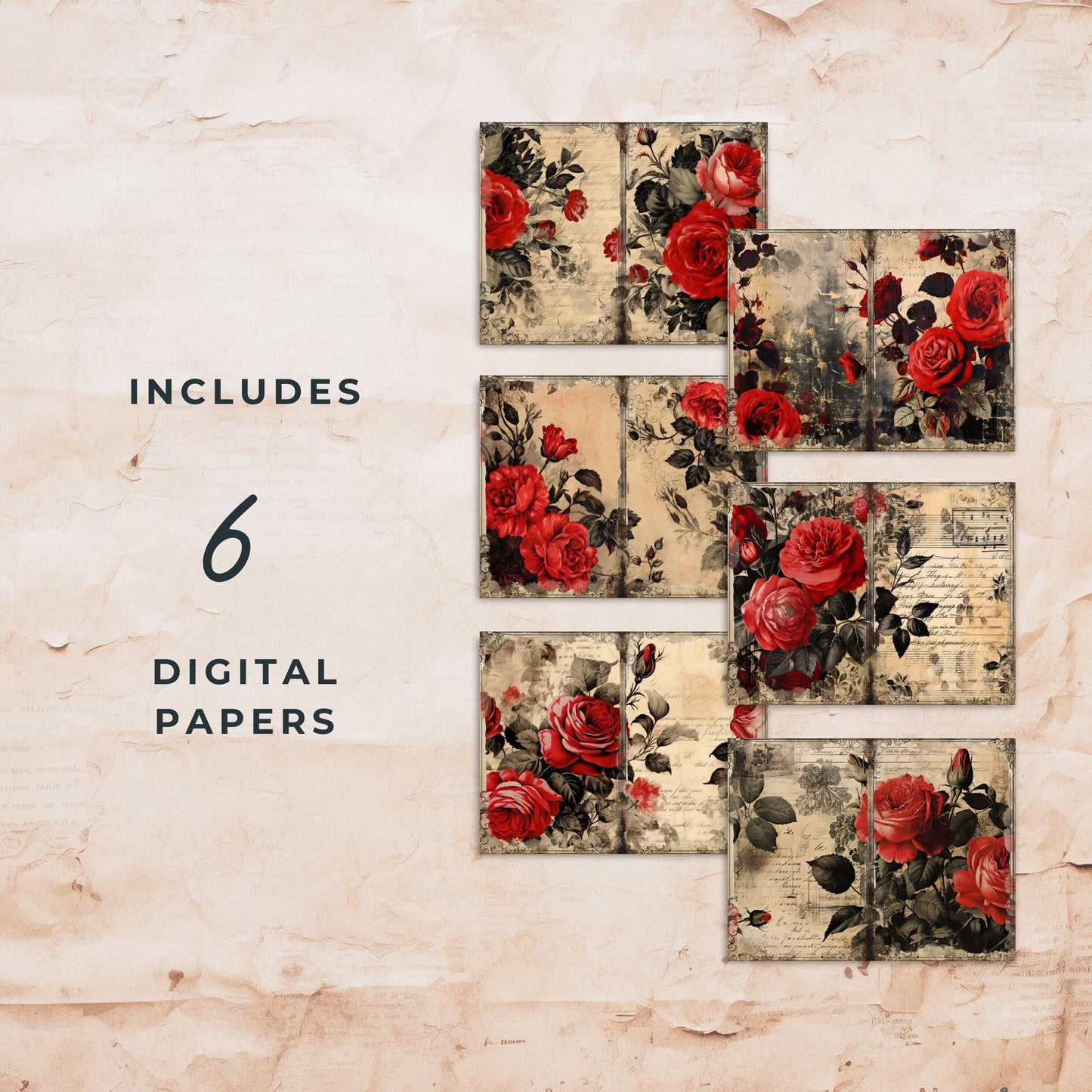 Red and Black Floral Junk Journal Mega Kit