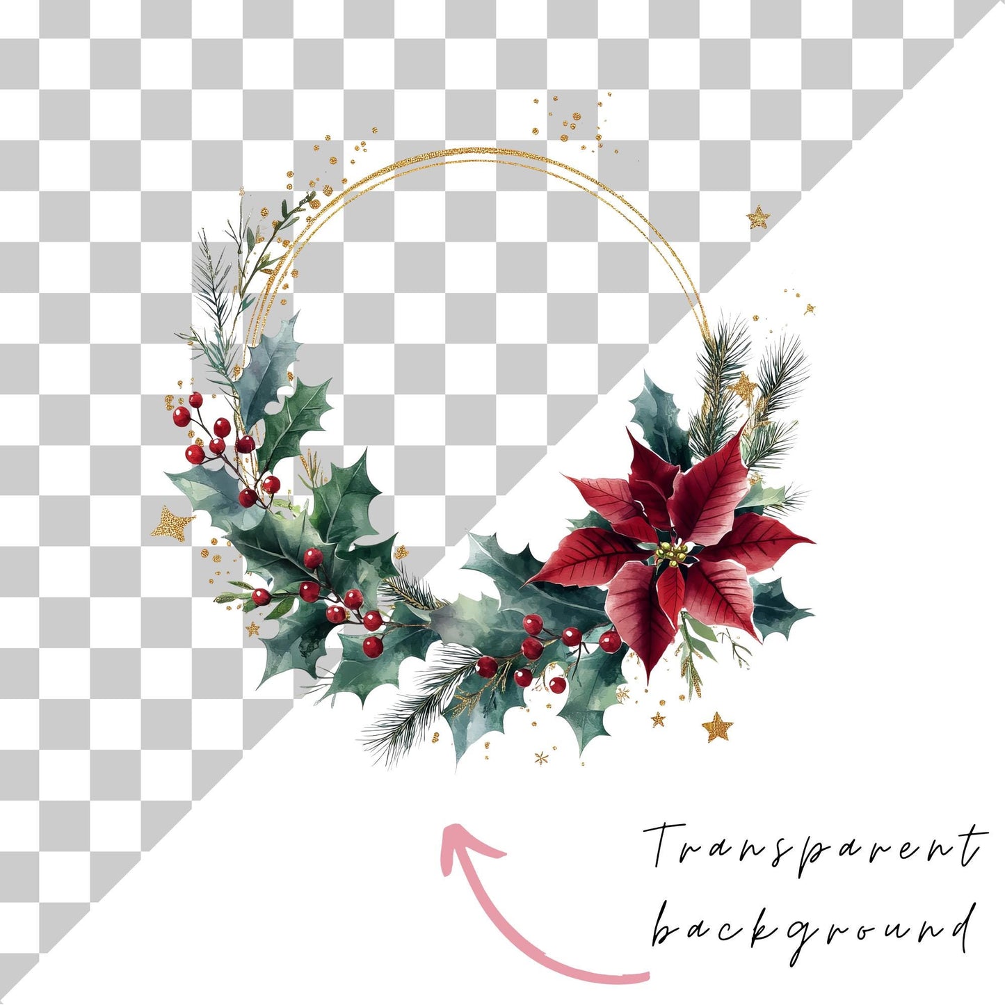 Christmas Poinsettia Wreath Clipart Single