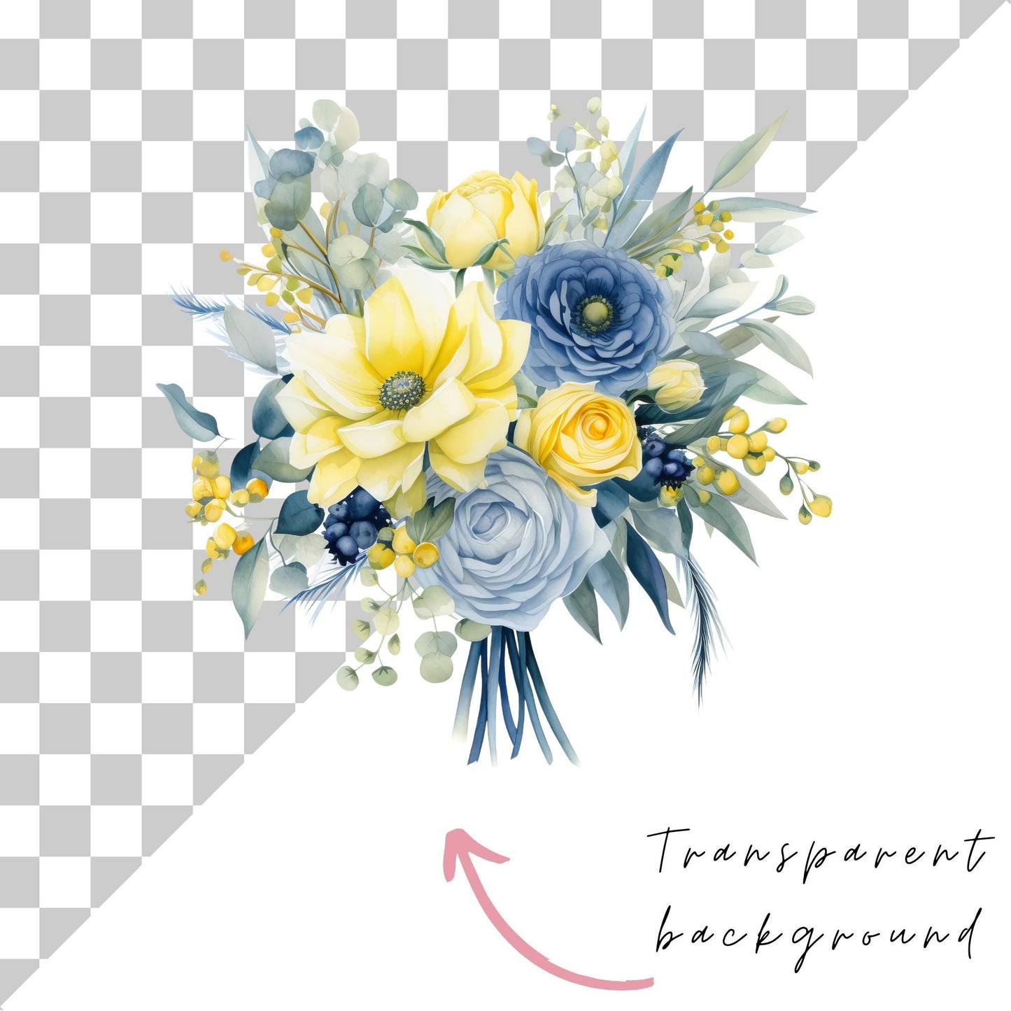 Dusty Blue and Lemon Floral Clipart