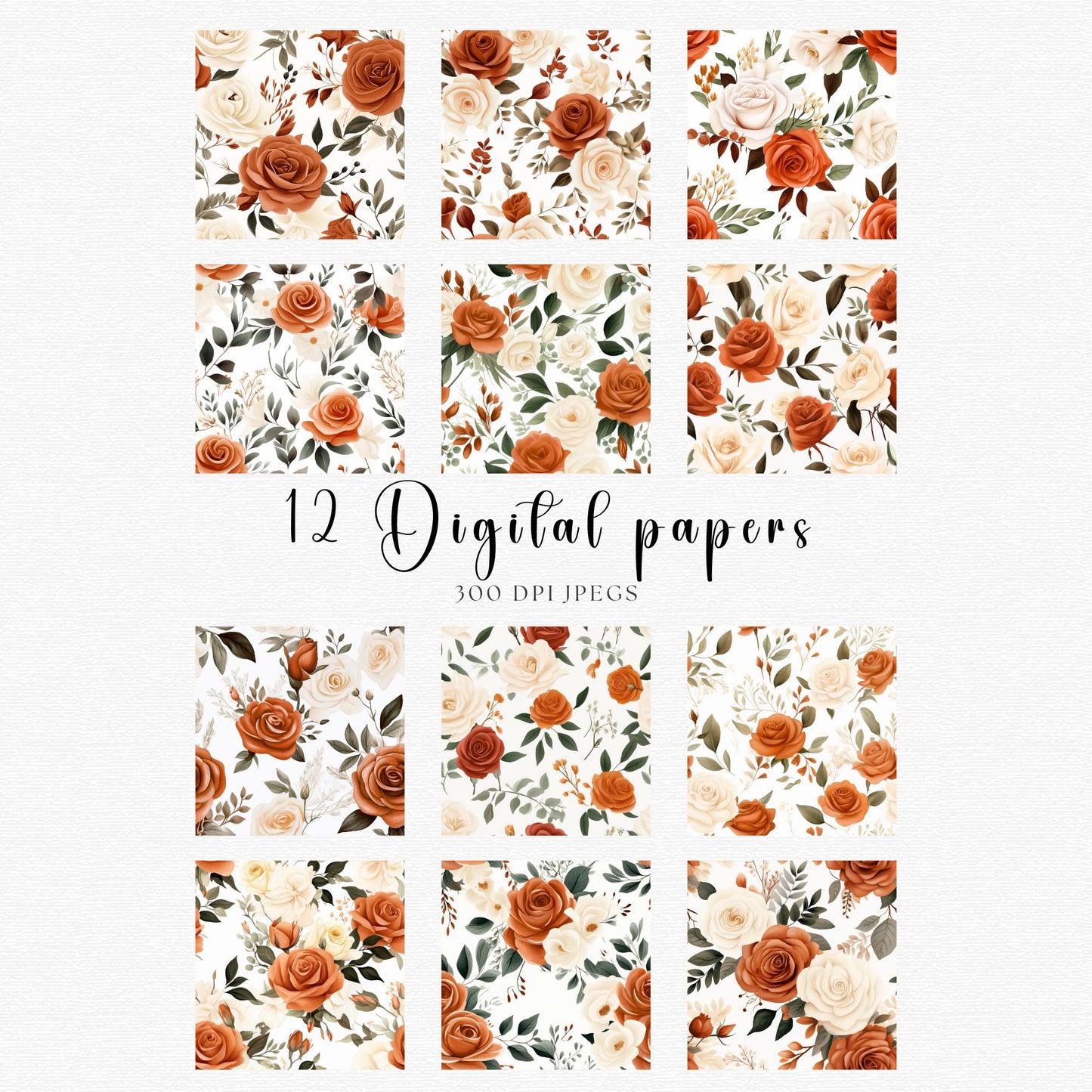 Burnt Orange & Ivory Digital Papers