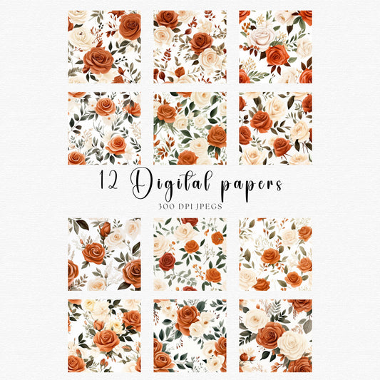 Papeles digitales naranja quemado y marfil