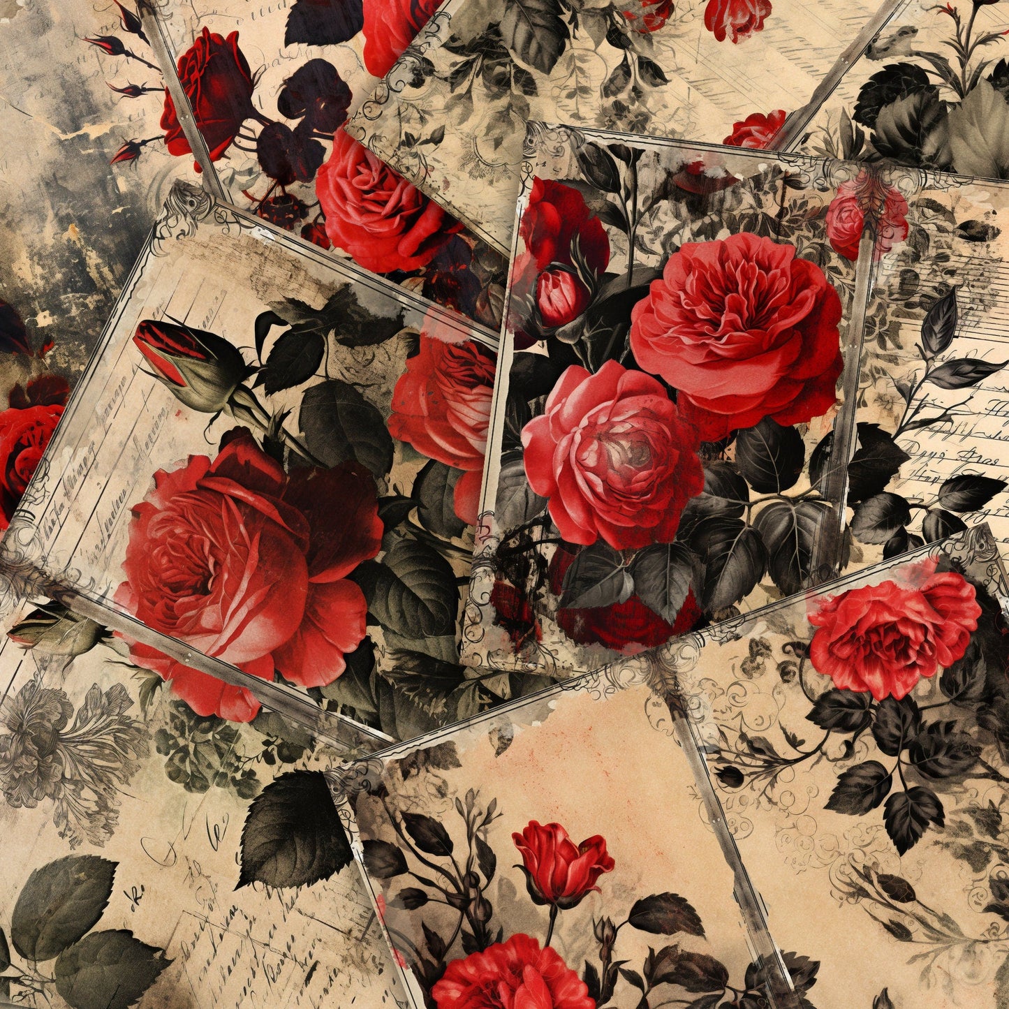 Red and Black Floral Junk Journal Pages