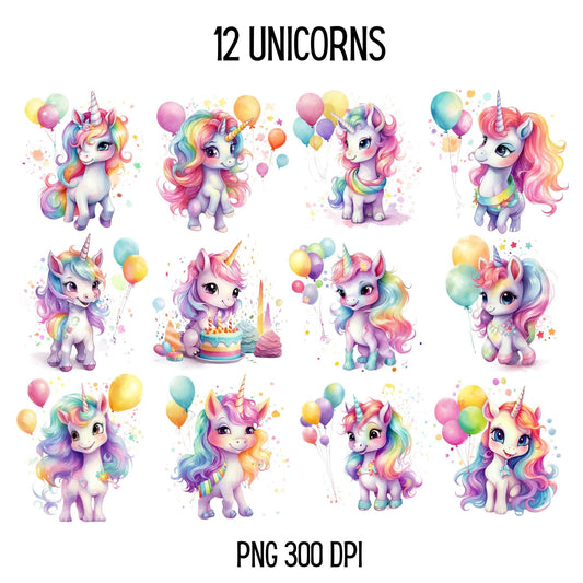 Watercolor Unicorn Clipart | Rainbow Clipart