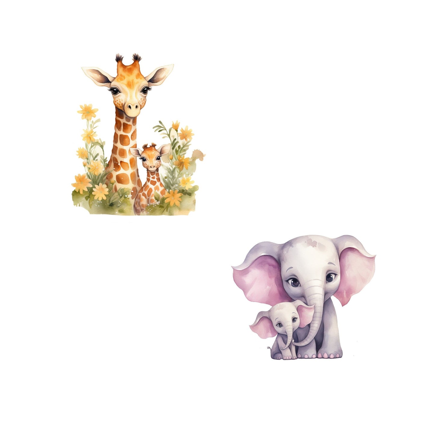 Watercolor Mother & Baby Safari Animals Clipart