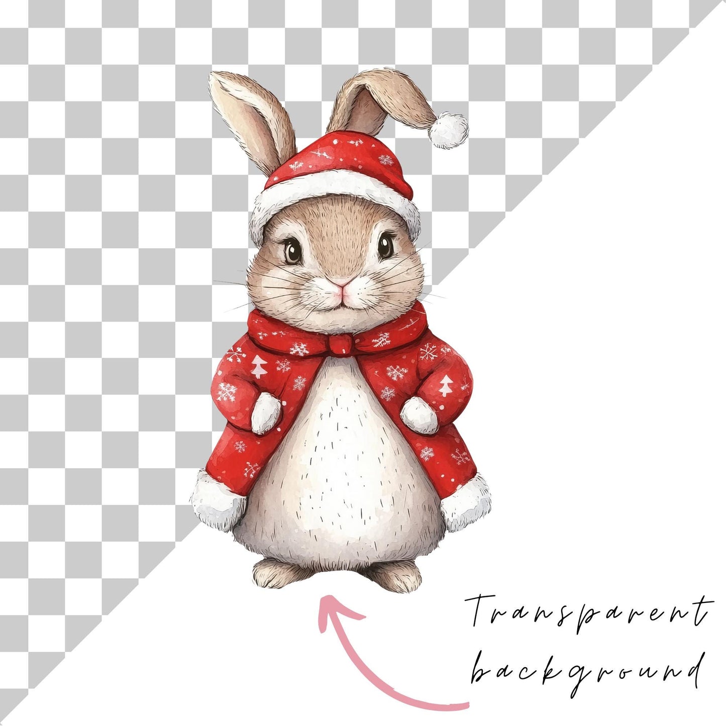 Watercolor Christmas Bunny Clipart