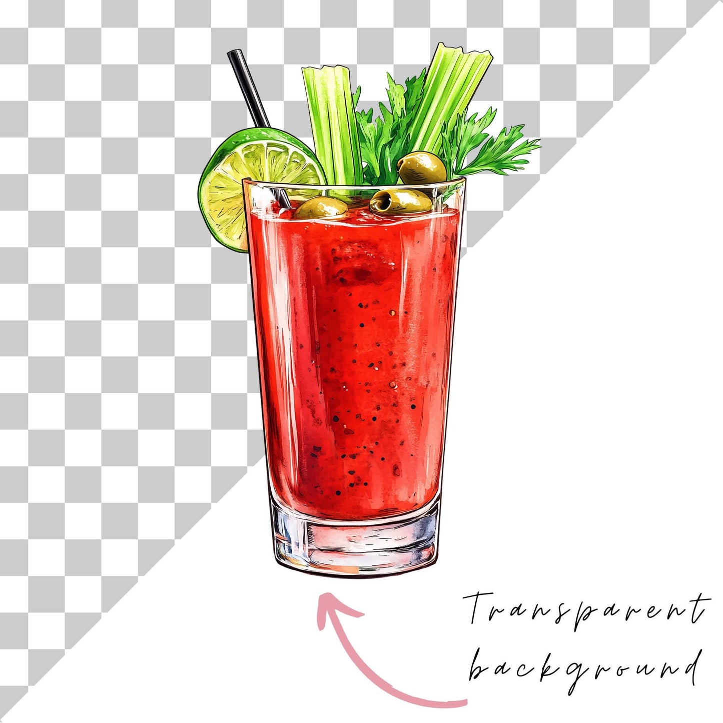 Clipart individual de Bloody Mary en acuarela