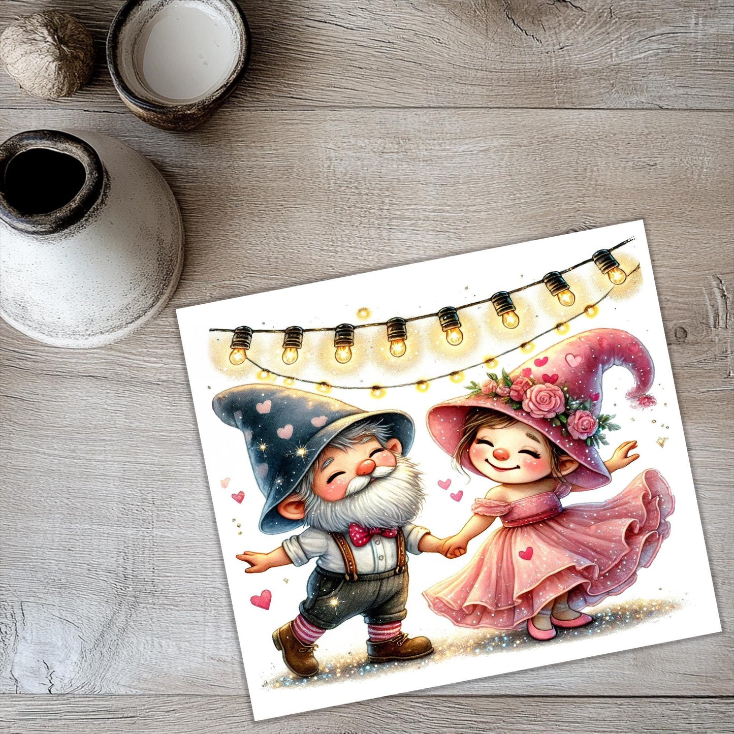 a couple of gnomes standing next to each other