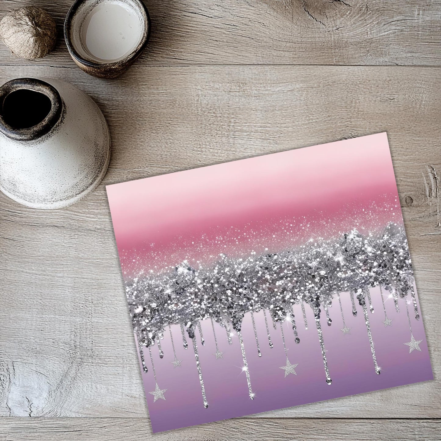 a picture of a pink and purple background with silver stars