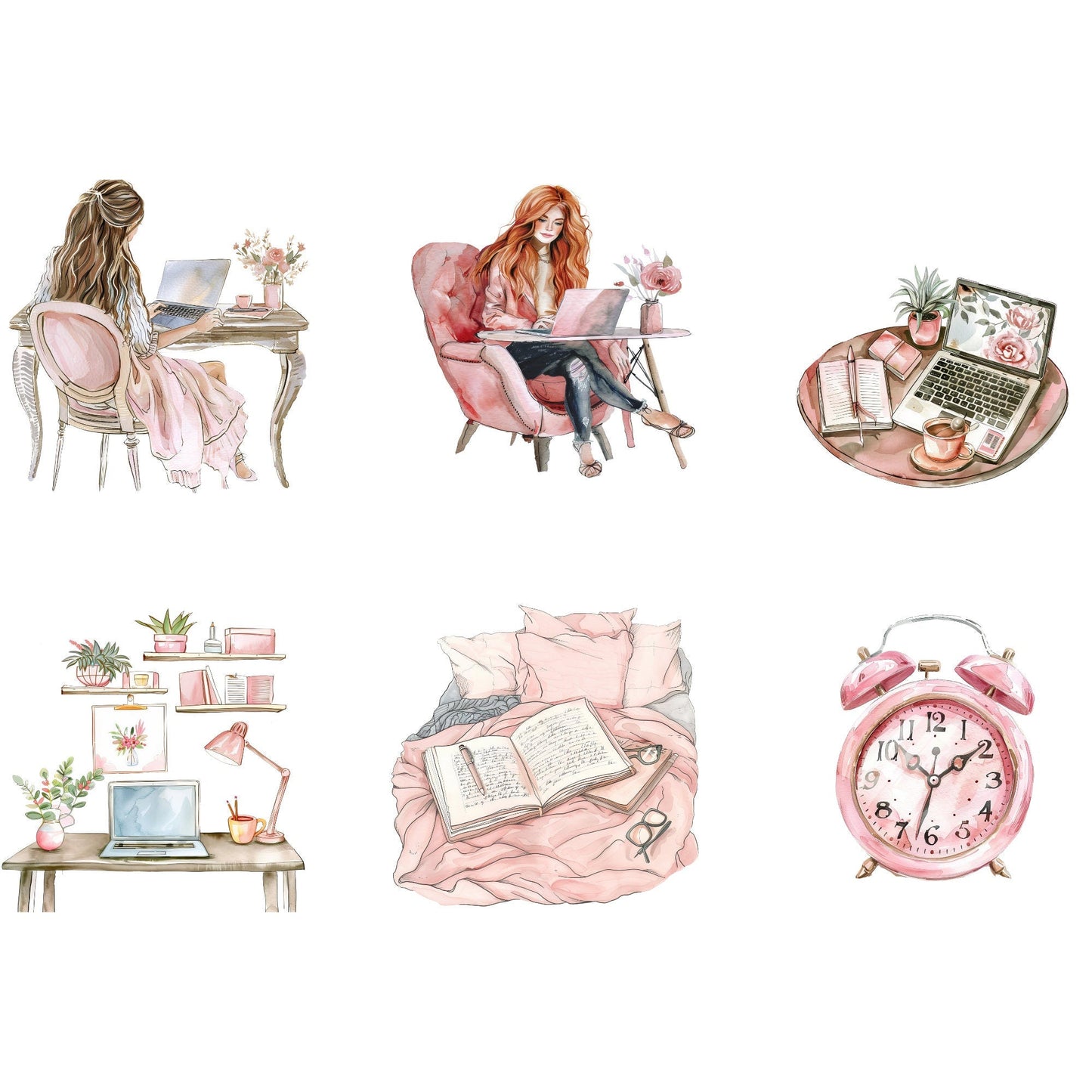 Watercolor Blush Pink Planner Chick Clipart