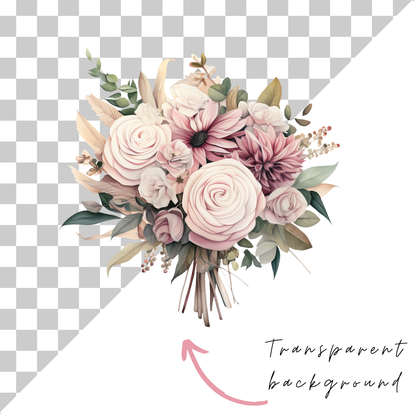 Dusty Rose and Sage Watercolor Clipart PNG