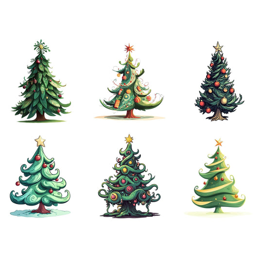 Quirky Christmas Trees Clipart