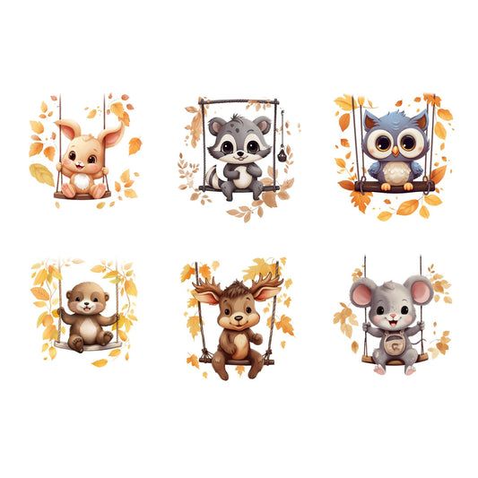 Watercolor Woodland animals on Swings Clipart
