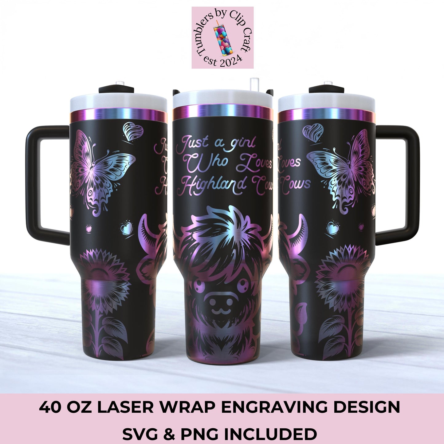a set of two purple and black travel mugs