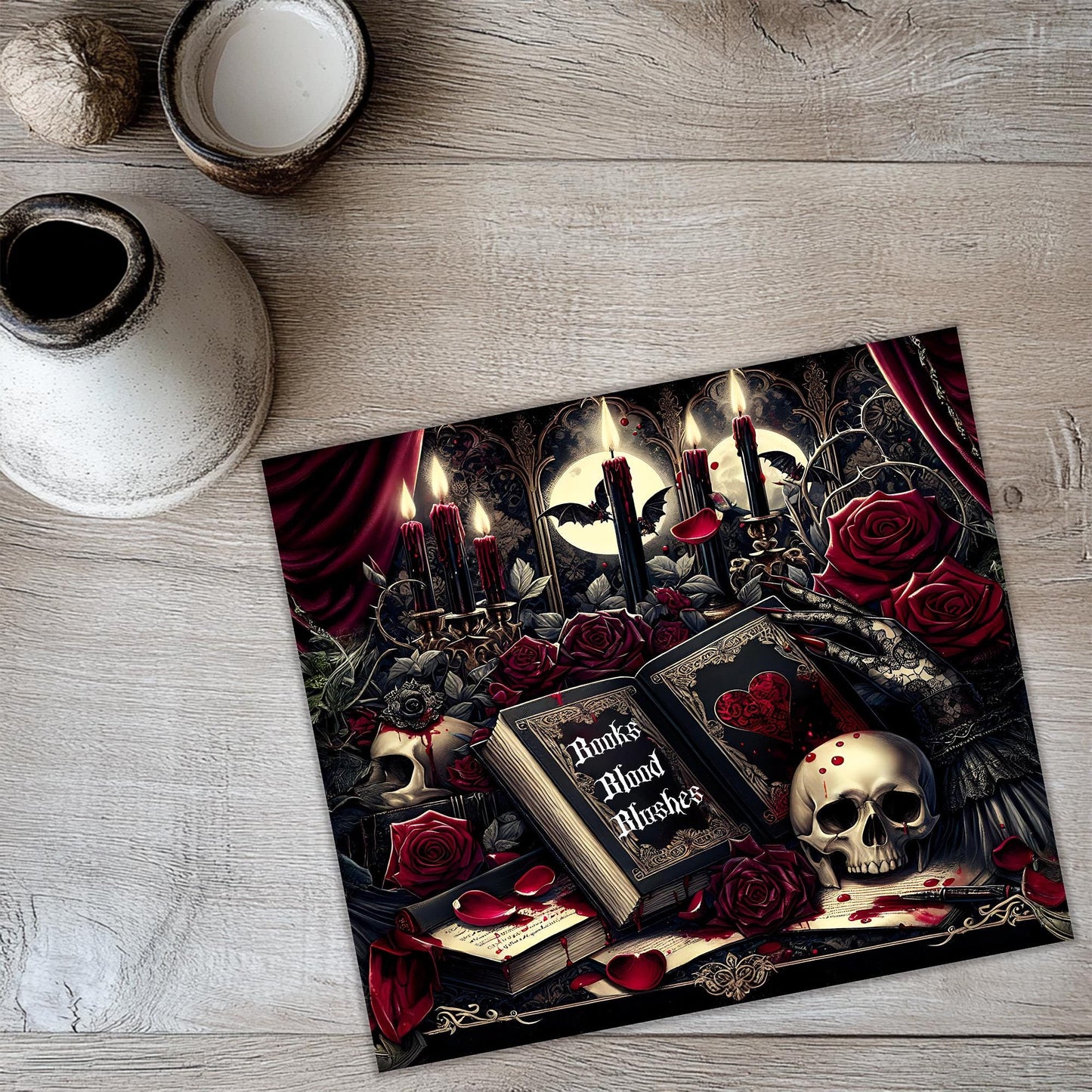 a picture of a book with a skull and roses on it