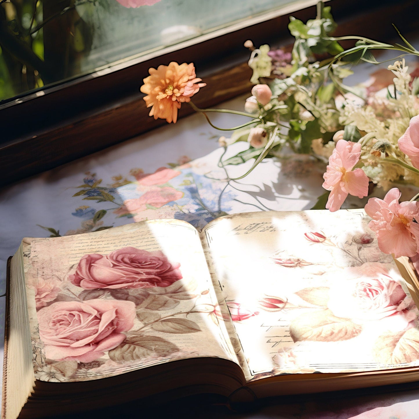 Dusty Pink Floral Junk Journal Pages