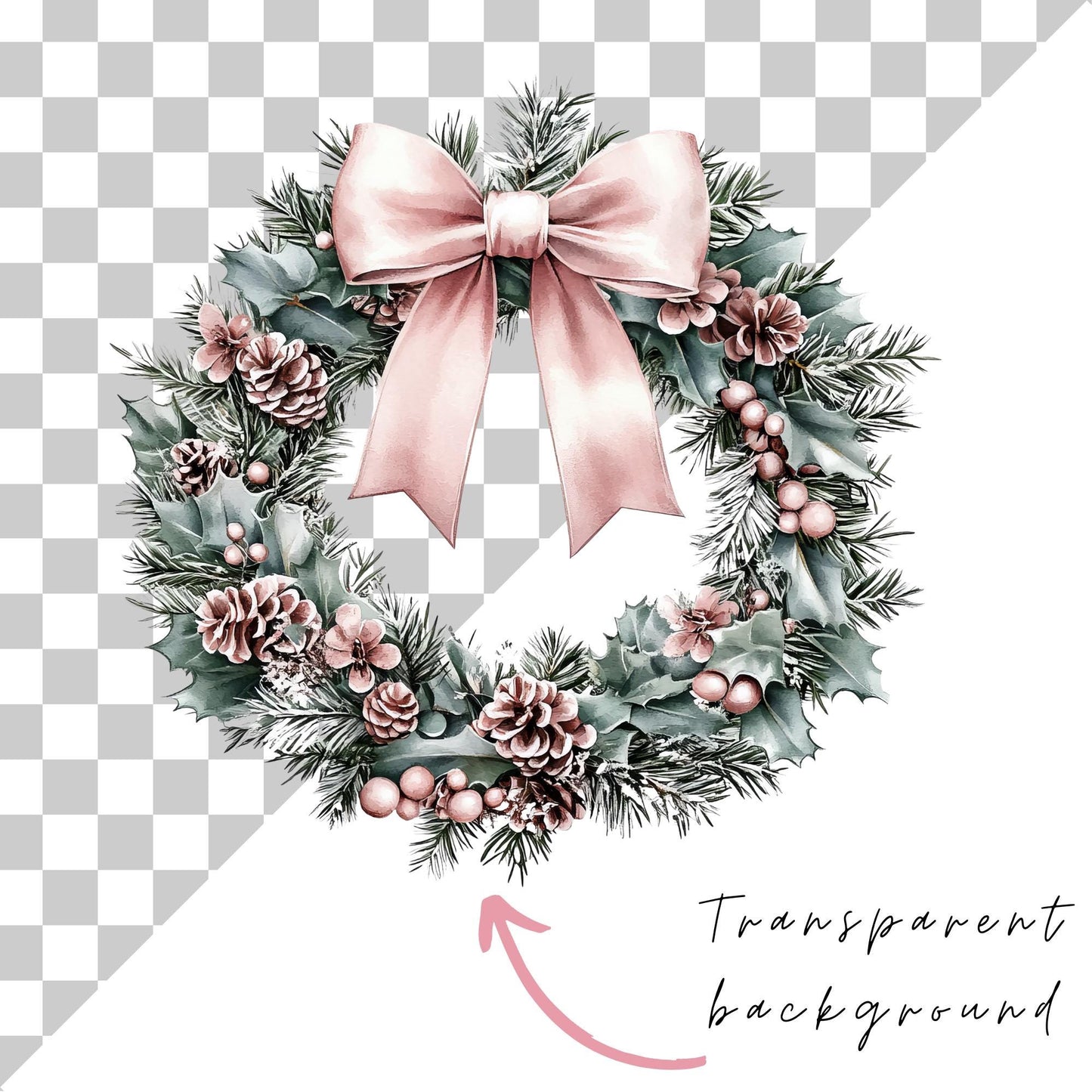 Preppy Pink Christmas Wreath Clipart